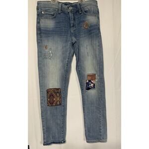Pilcro And The Letterpress Jeans Womens 25 Blue Slim Boyfriend Patchwork Denim